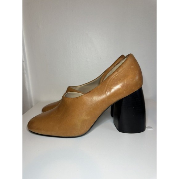 MNG By Mango Leather Heels 9 Mule Retro Chunky Block Heels Unique Funky 70s Heel - Picture 7 of 16